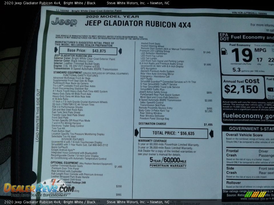 2020 Jeep Gladiator Rubicon 4x4 Bright White / Black Photo #31