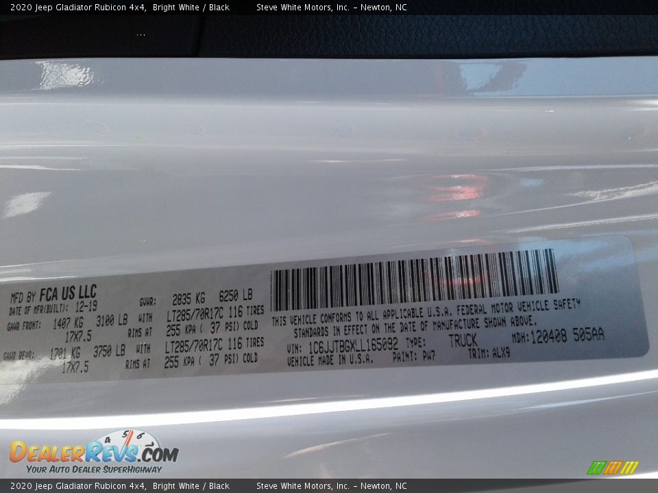 2020 Jeep Gladiator Rubicon 4x4 Bright White / Black Photo #35
