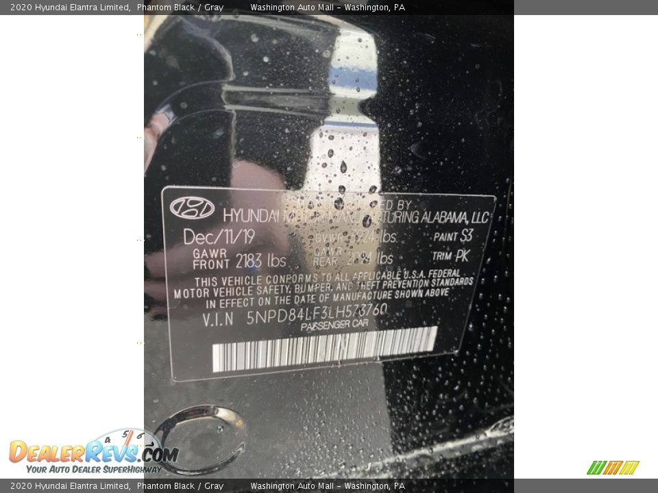 2020 Hyundai Elantra Limited Phantom Black / Gray Photo #10