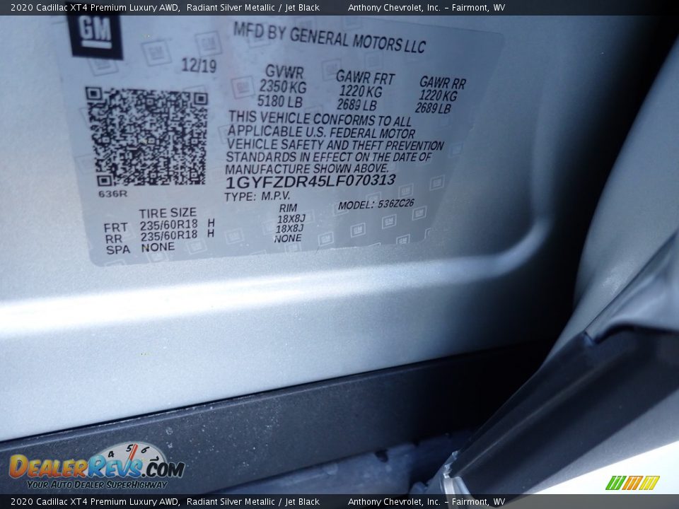 2020 Cadillac XT4 Premium Luxury AWD Radiant Silver Metallic / Jet Black Photo #14