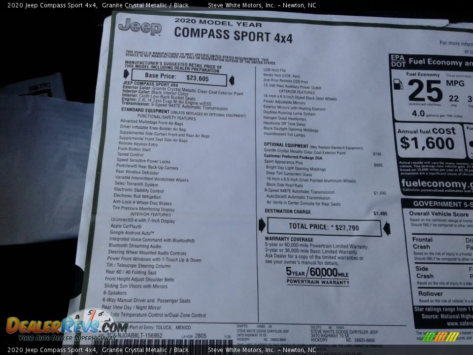 2020 Jeep Compass Sport 4x4 Granite Crystal Metallic / Black Photo #27