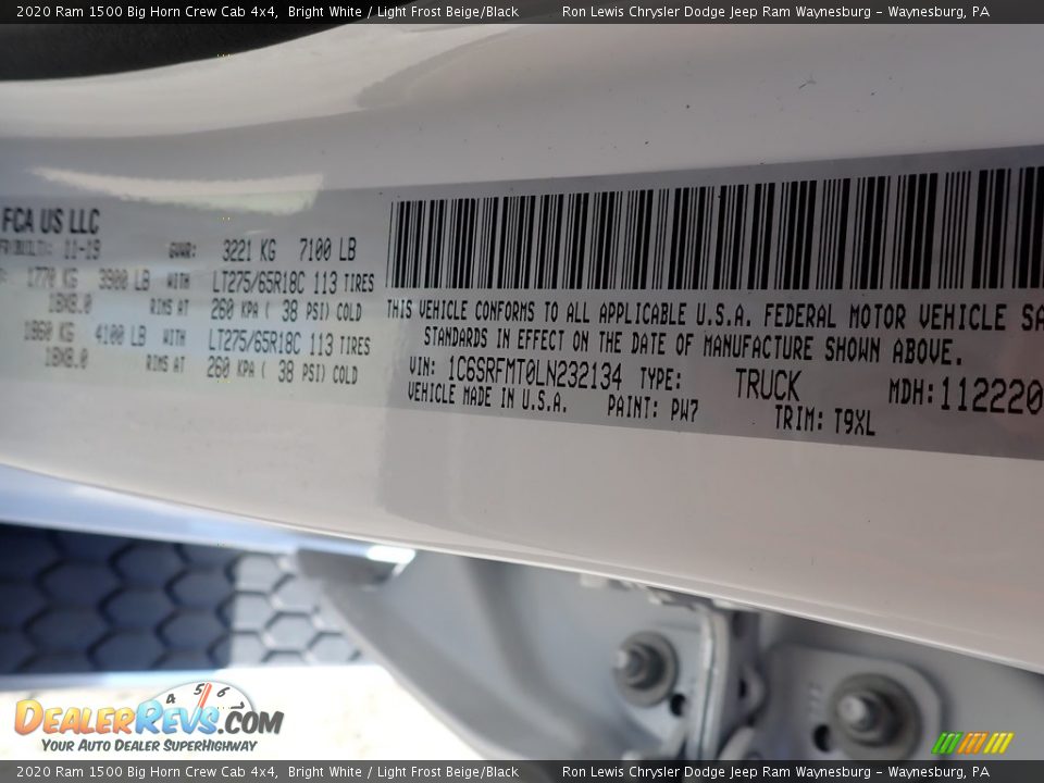 2020 Ram 1500 Big Horn Crew Cab 4x4 Bright White / Light Frost Beige/Black Photo #15