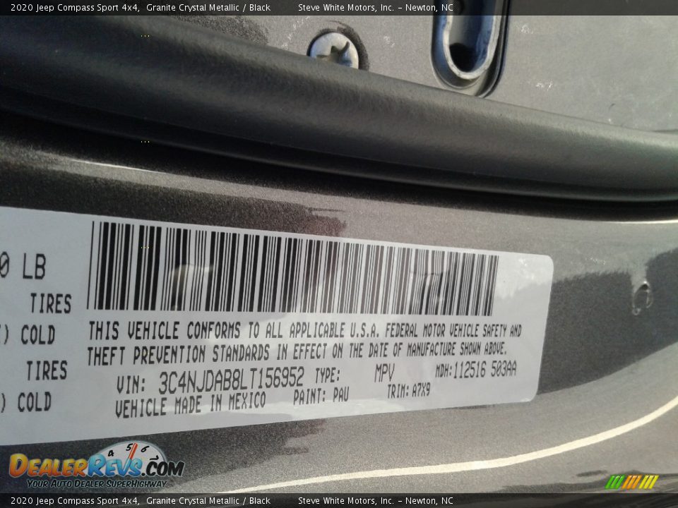 2020 Jeep Compass Sport 4x4 Granite Crystal Metallic / Black Photo #31
