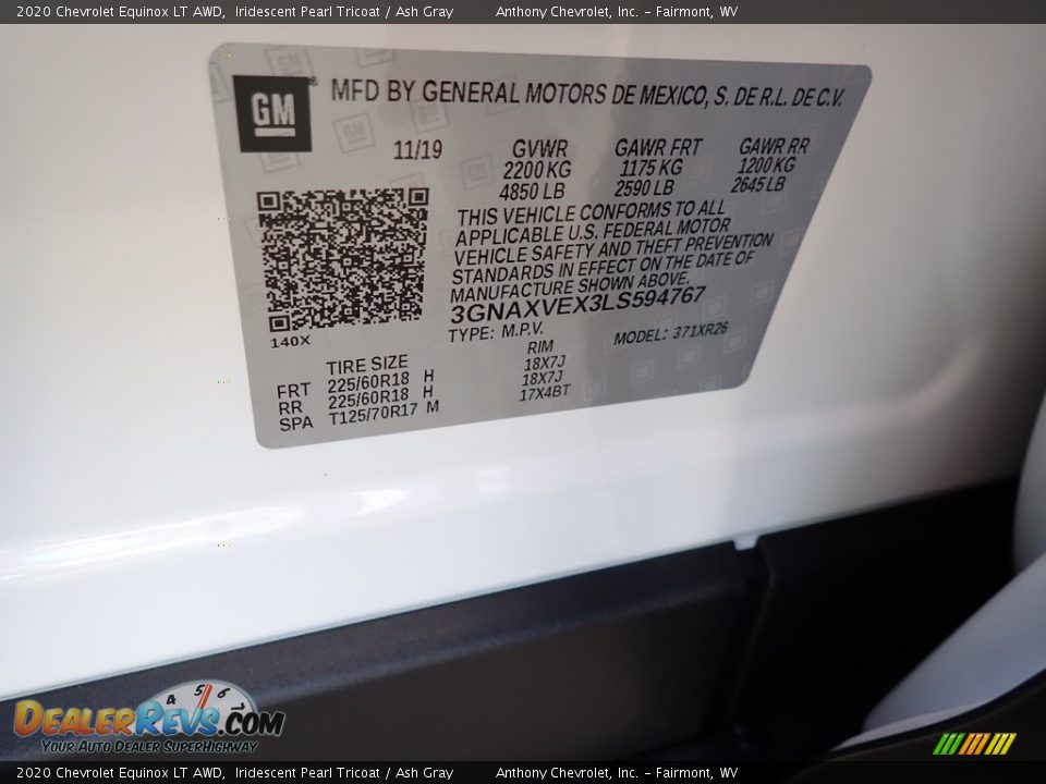 2020 Chevrolet Equinox LT AWD Iridescent Pearl Tricoat / Ash Gray Photo #13