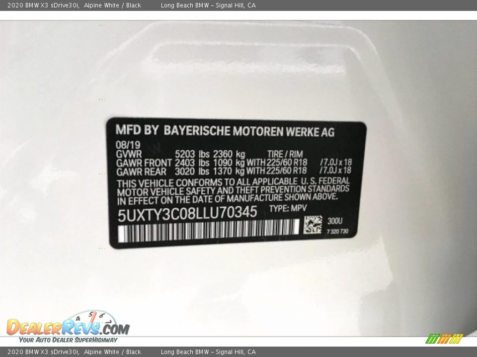 2020 BMW X3 sDrive30i Alpine White / Black Photo #19