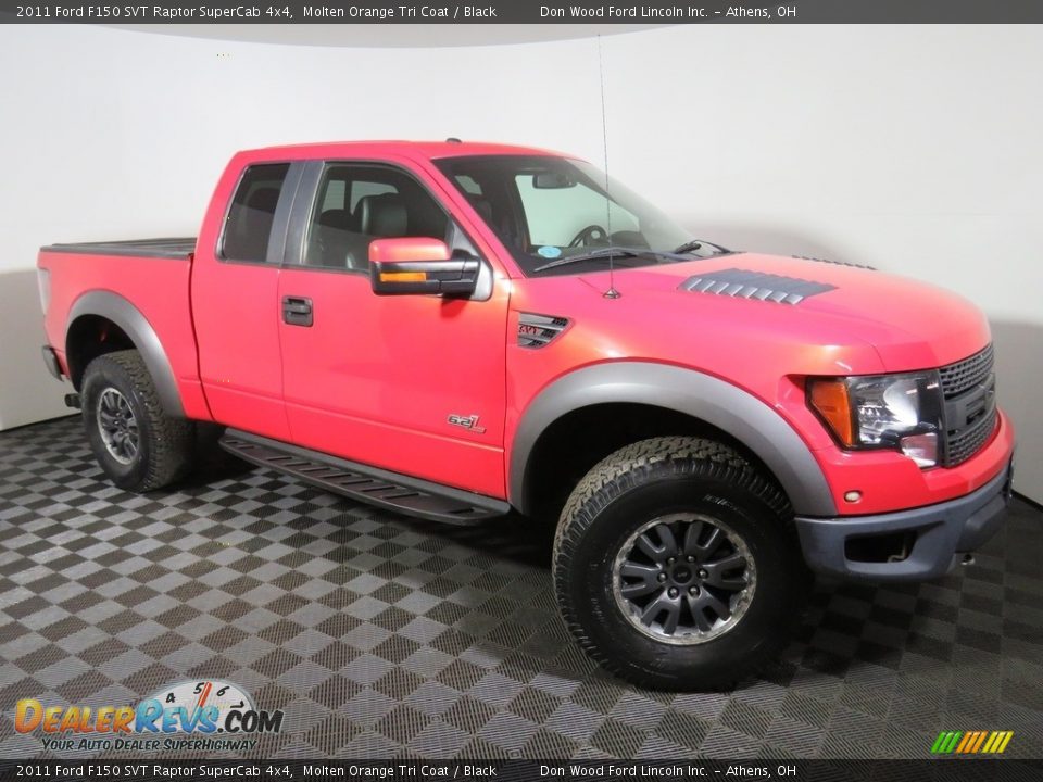 2011 Ford F150 SVT Raptor SuperCab 4x4 Molten Orange Tri Coat / Black Photo #2