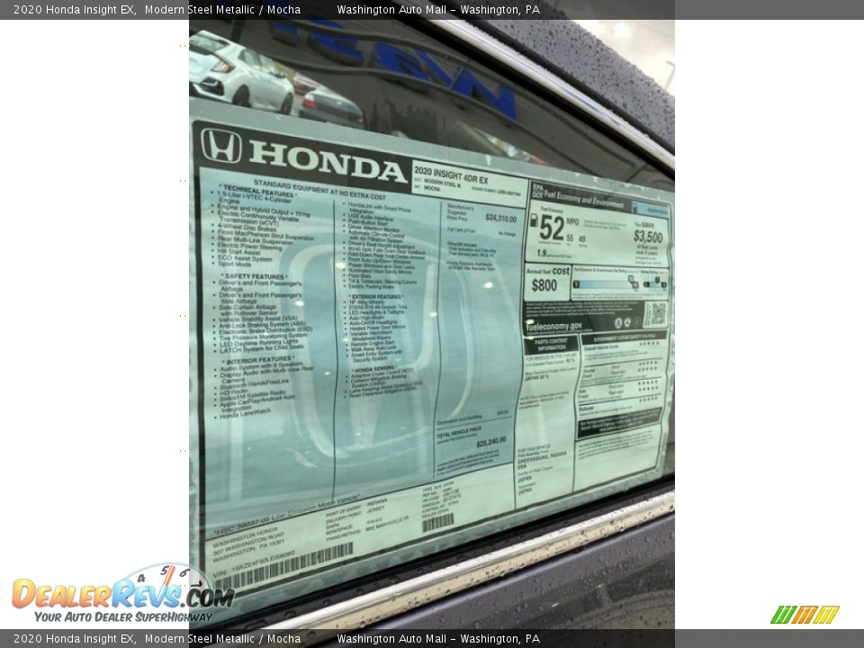 2020 Honda Insight EX Modern Steel Metallic / Mocha Photo #16