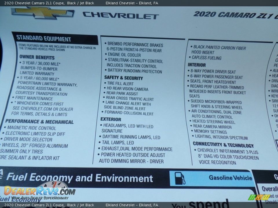 2020 Chevrolet Camaro ZL1 Coupe Window Sticker Photo #35