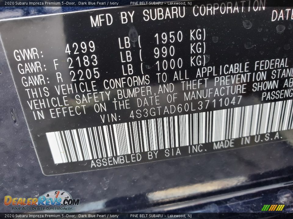 2020 Subaru Impreza Premium 5-Door Dark Blue Pearl / Ivory Photo #9