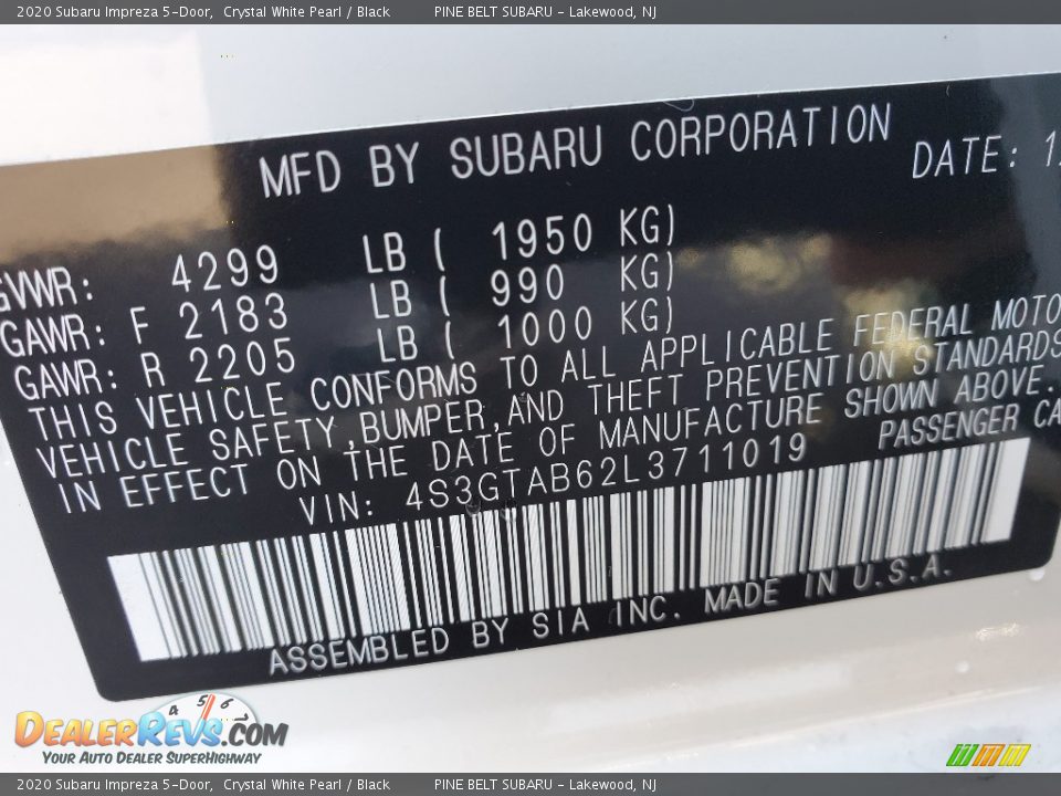 2020 Subaru Impreza 5-Door Crystal White Pearl / Black Photo #9