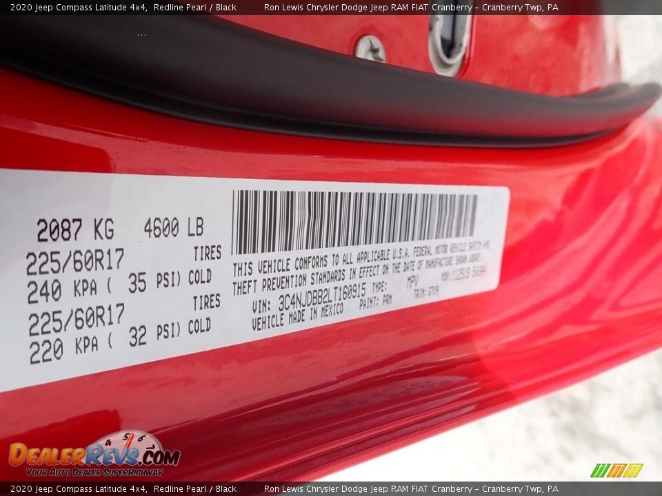 2020 Jeep Compass Latitude 4x4 Redline Pearl / Black Photo #15