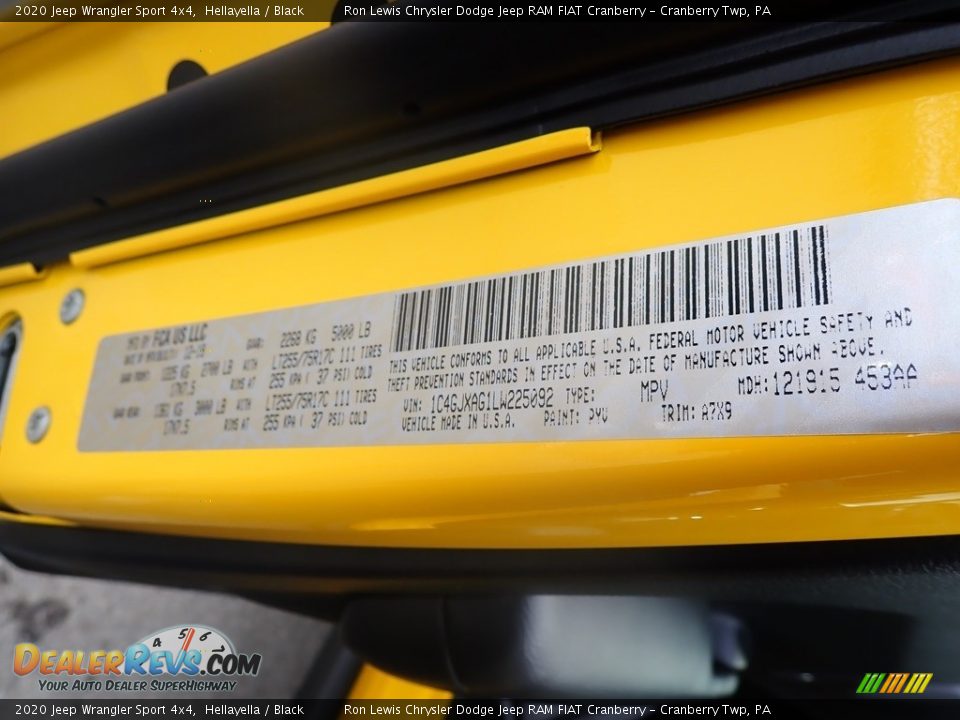 2020 Jeep Wrangler Sport 4x4 Hellayella / Black Photo #14