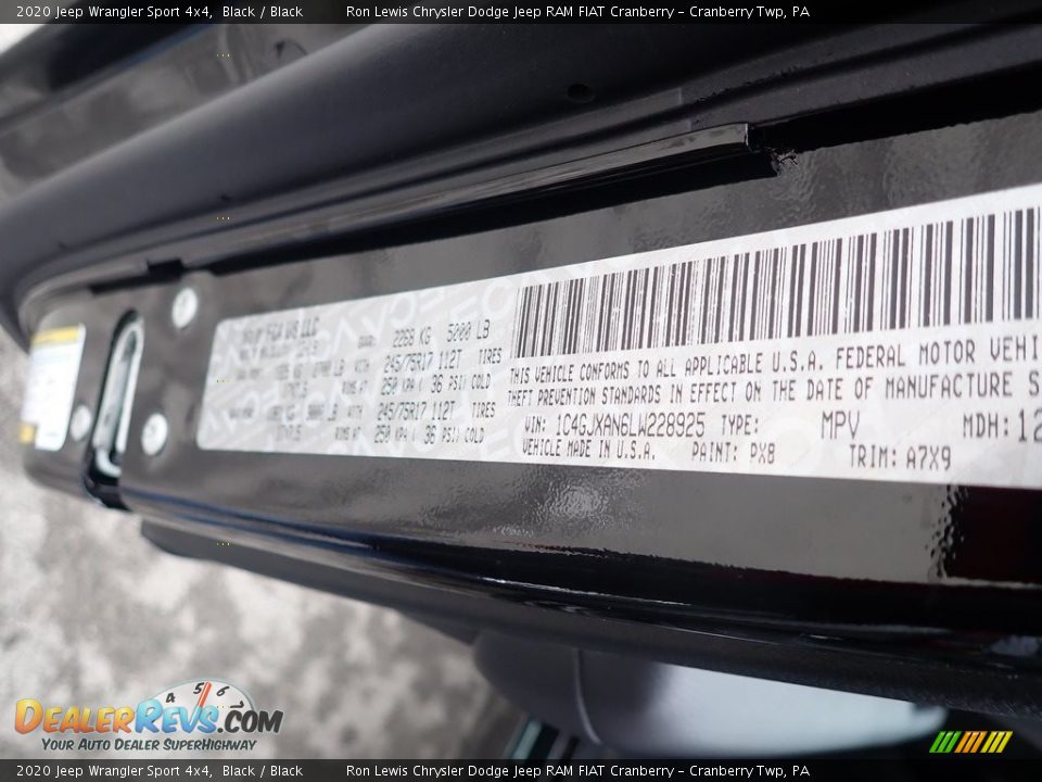 2020 Jeep Wrangler Sport 4x4 Black / Black Photo #15