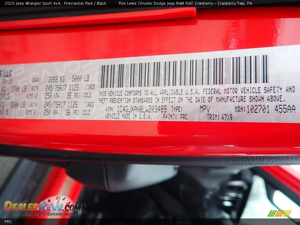 Jeep Color Code PRC Firecracker Red