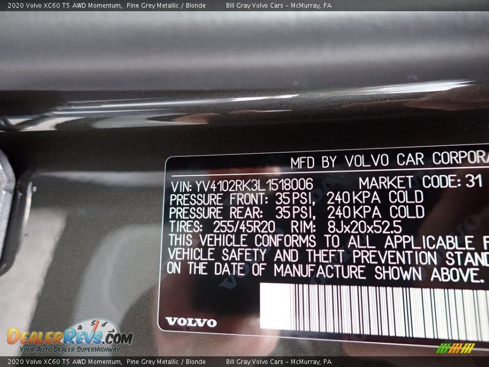 2020 Volvo XC60 T5 AWD Momentum Pine Grey Metallic / Blonde Photo #11