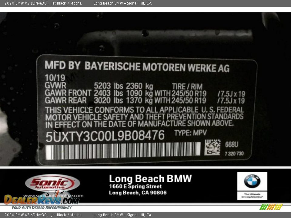2020 BMW X3 sDrive30i Jet Black / Mocha Photo #11