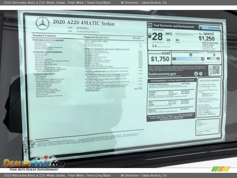 2020 Mercedes-Benz A 220 4Matic Sedan Window Sticker Photo #10