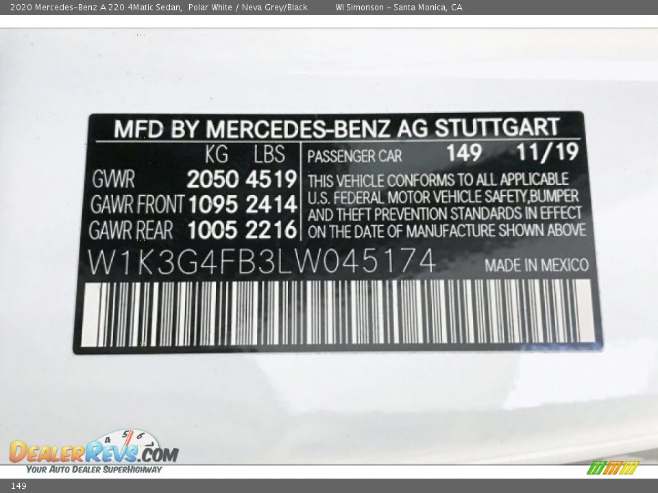 149 - 2020 Mercedes-Benz A