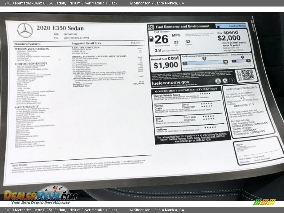 2020 Mercedes-Benz E 350 Sedan Iridium Silver Metallic / Black Photo #10