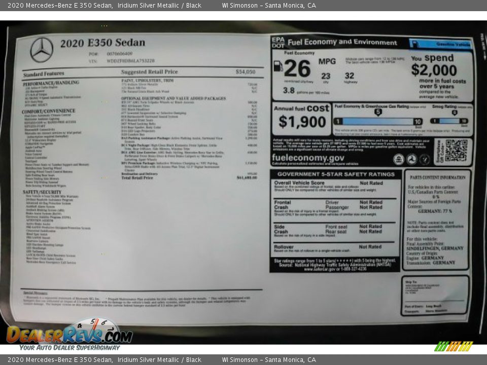 2020 Mercedes-Benz E 350 Sedan Window Sticker Photo #17