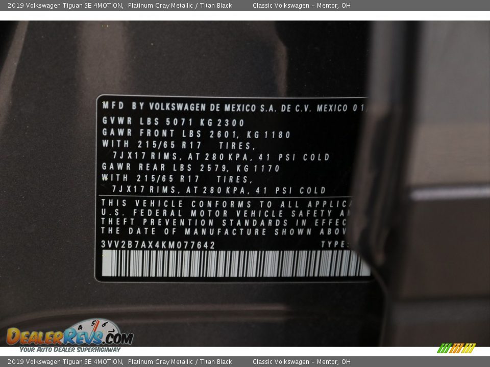 2019 Volkswagen Tiguan SE 4MOTION Platinum Gray Metallic / Titan Black Photo #21