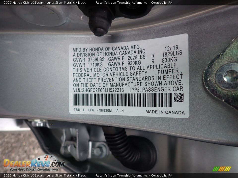 2020 Honda Civic LX Sedan Lunar Silver Metallic / Black Photo #13