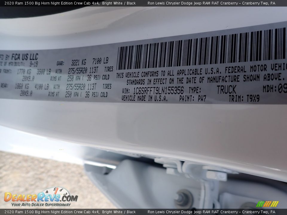 2020 Ram 1500 Big Horn Night Edition Crew Cab 4x4 Bright White / Black Photo #14