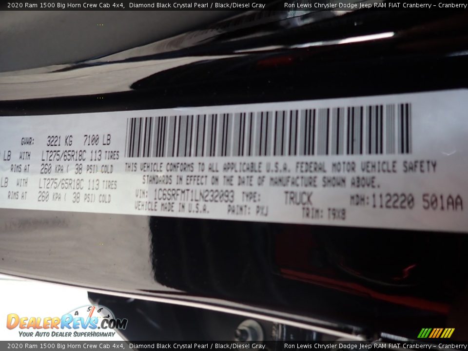 2020 Ram 1500 Big Horn Crew Cab 4x4 Diamond Black Crystal Pearl / Black/Diesel Gray Photo #15