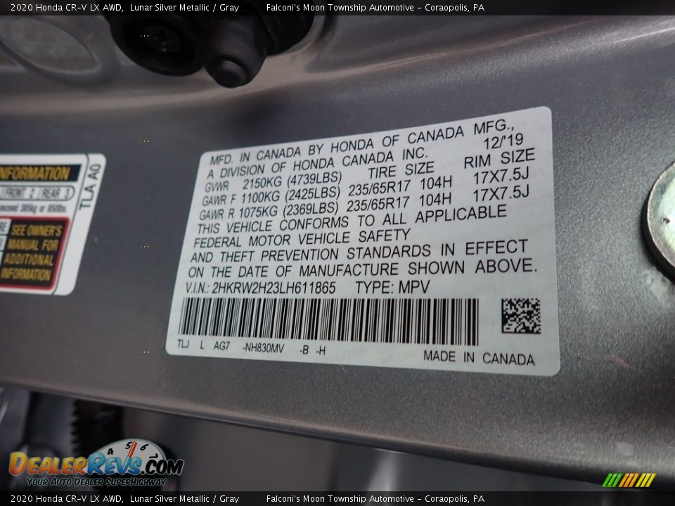 2020 Honda CR-V LX AWD Lunar Silver Metallic / Gray Photo #13