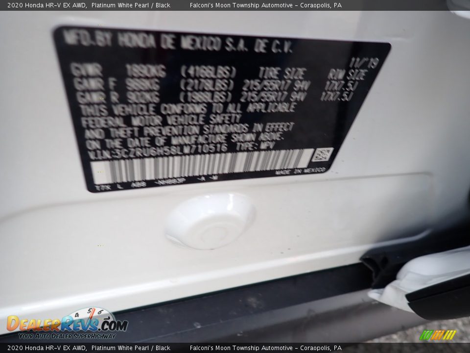 2020 Honda HR-V EX AWD Platinum White Pearl / Black Photo #12