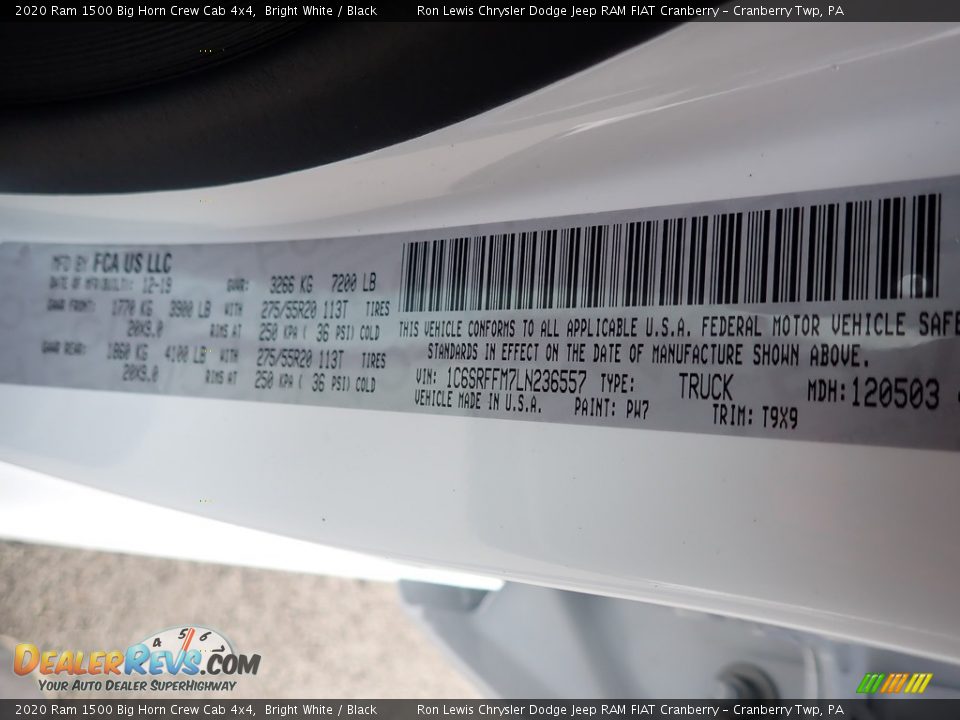2020 Ram 1500 Big Horn Crew Cab 4x4 Bright White / Black Photo #15