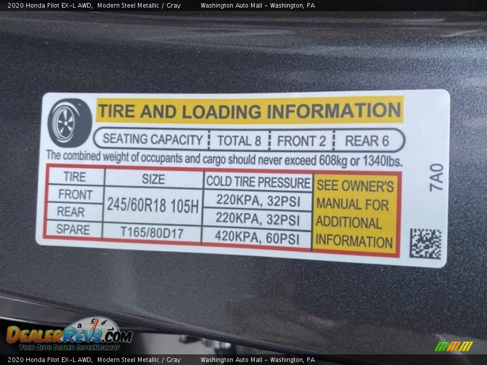 2020 Honda Pilot EX-L AWD Modern Steel Metallic / Gray Photo #8