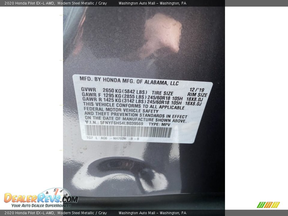 2020 Honda Pilot EX-L AWD Modern Steel Metallic / Gray Photo #9