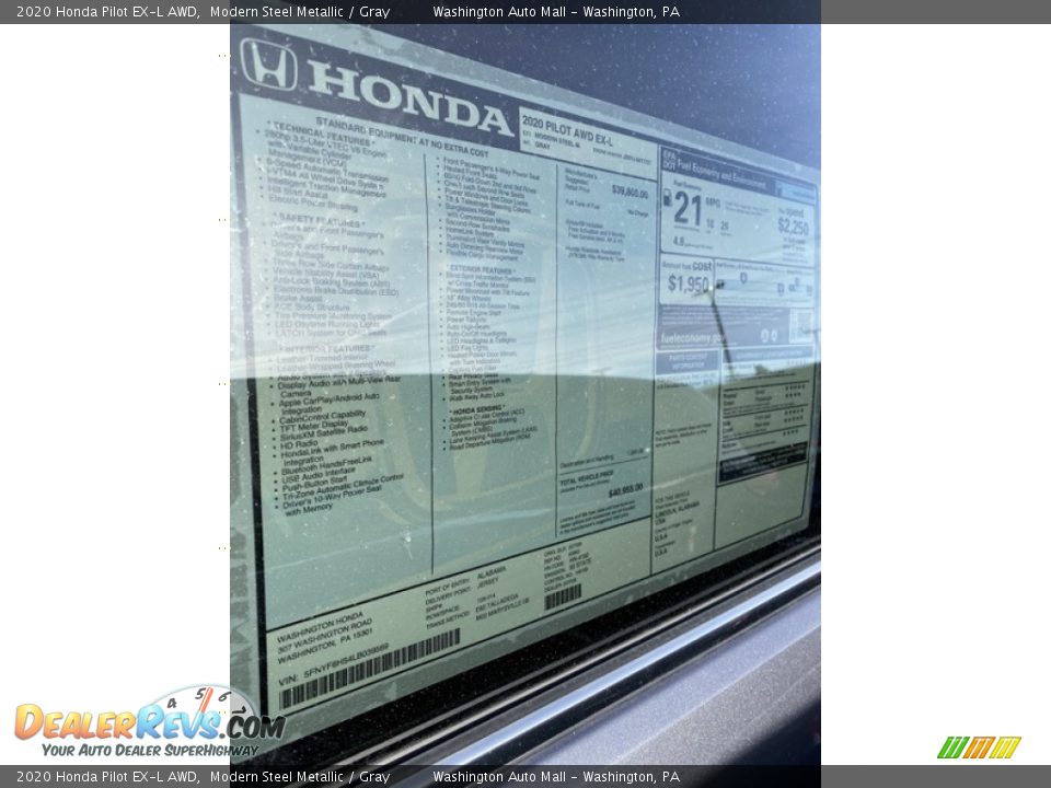 2020 Honda Pilot EX-L AWD Modern Steel Metallic / Gray Photo #15