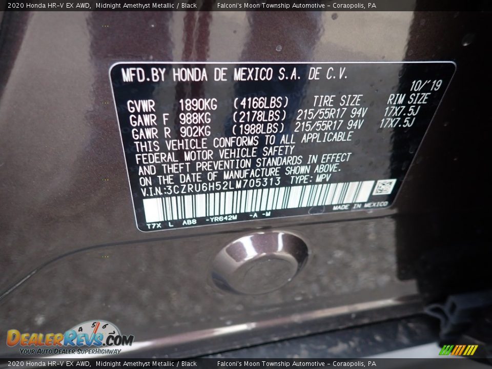 2020 Honda HR-V EX AWD Midnight Amethyst Metallic / Black Photo #12