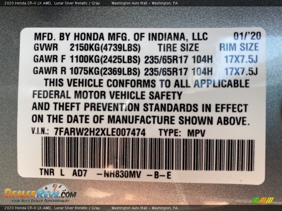 2020 Honda CR-V LX AWD Lunar Silver Metallic / Gray Photo #9