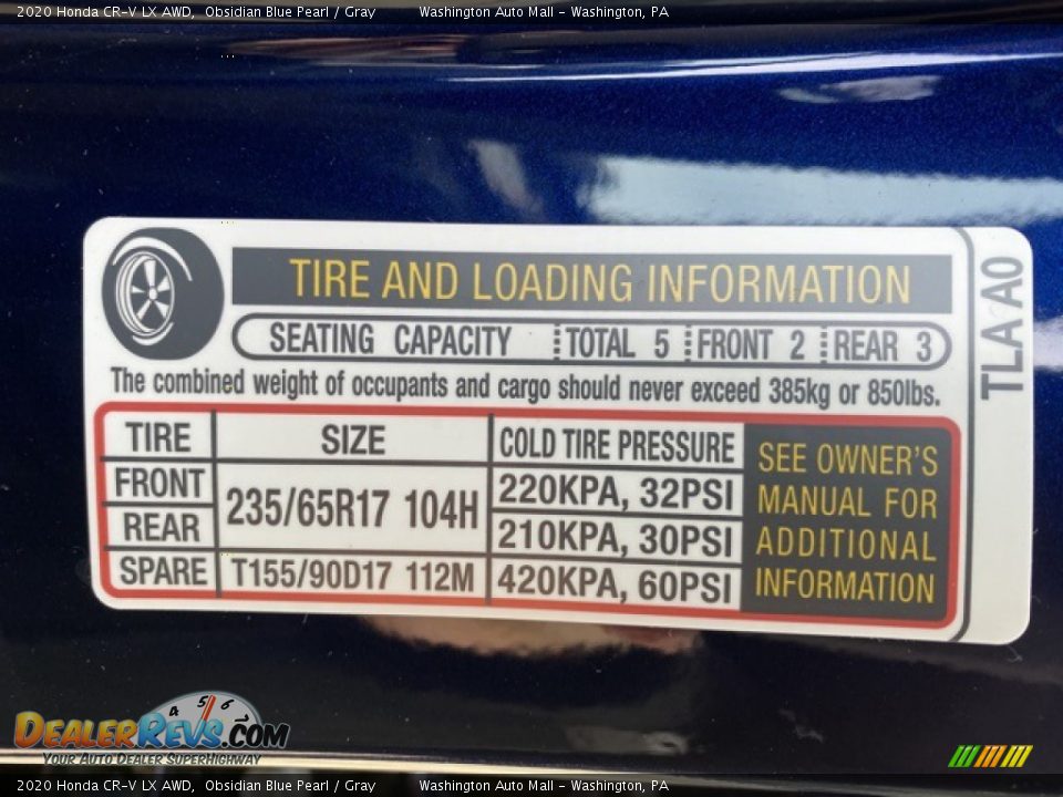 2020 Honda CR-V LX AWD Obsidian Blue Pearl / Gray Photo #8