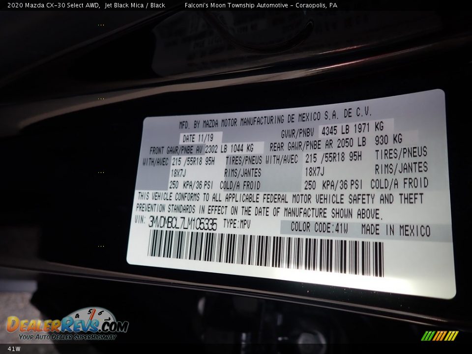 Mazda Color Code 41W Jet Black Mica