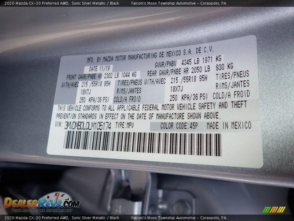 2020 Mazda CX-30 Preferred AWD Sonic Silver Metallic / Black Photo #12