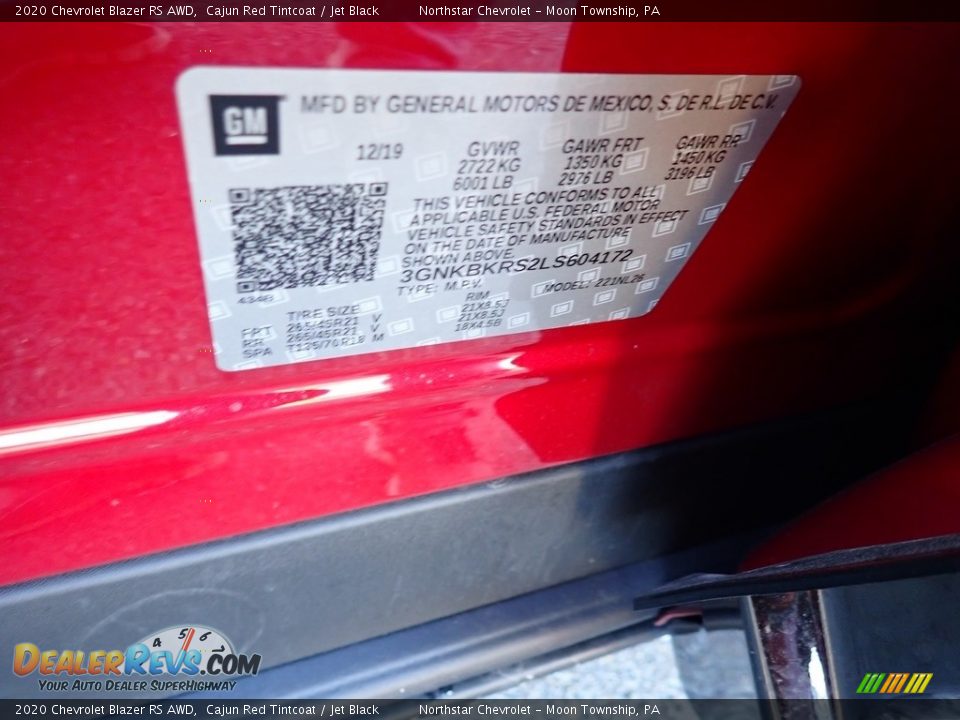 2020 Chevrolet Blazer RS AWD Cajun Red Tintcoat / Jet Black Photo #16