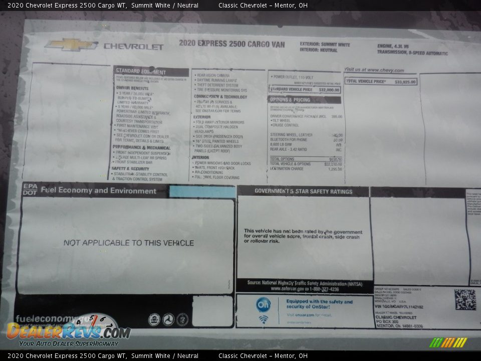 2020 Chevrolet Express 2500 Cargo WT Summit White / Neutral Photo #7