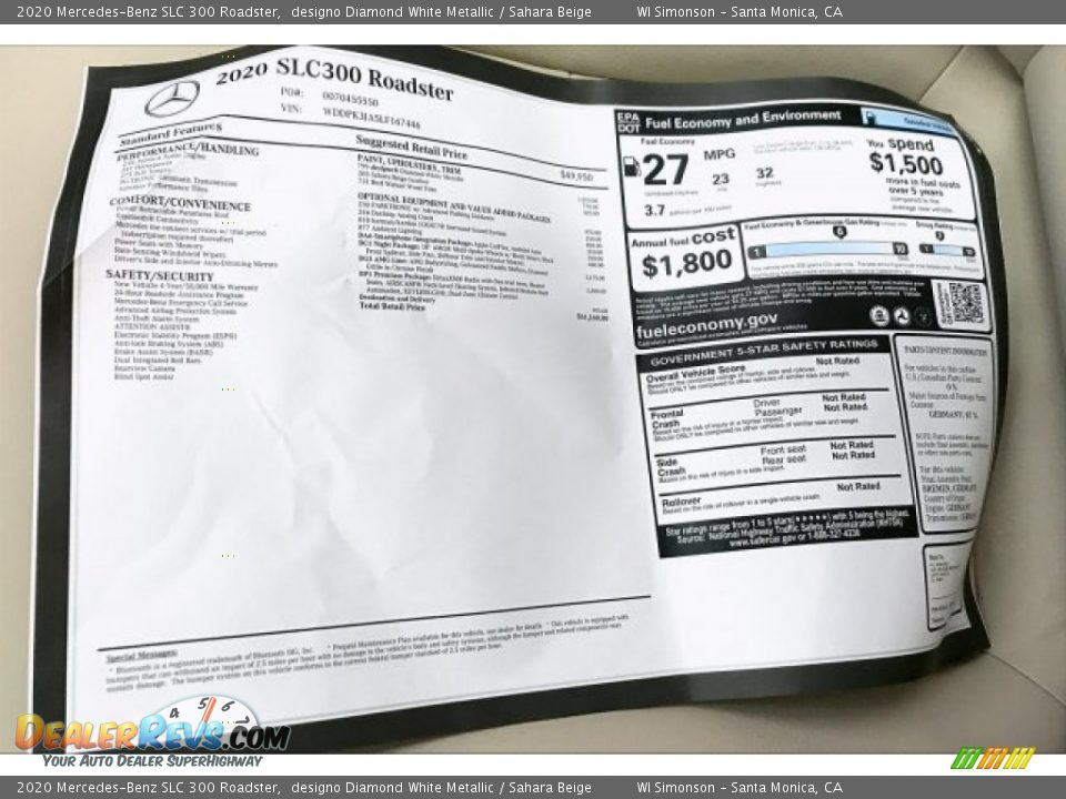 2020 Mercedes-Benz SLC 300 Roadster designo Diamond White Metallic / Sahara Beige Photo #10