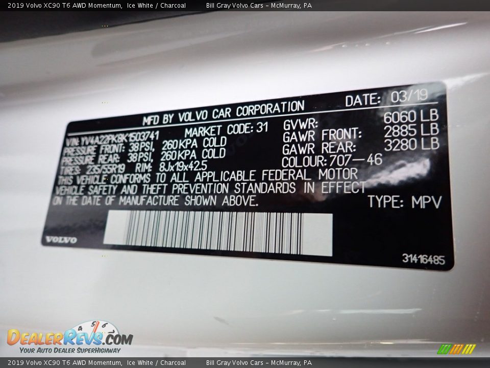 2019 Volvo XC90 T6 AWD Momentum Ice White / Charcoal Photo #23