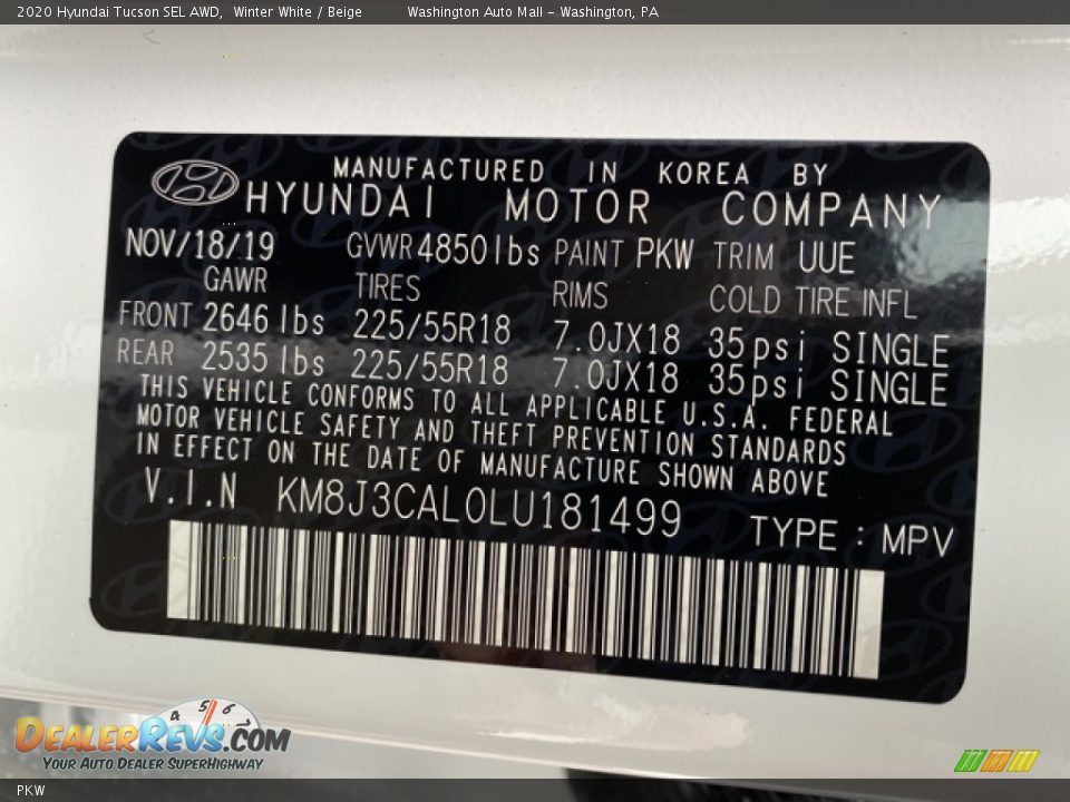 Hyundai Color Code PKW Winter White