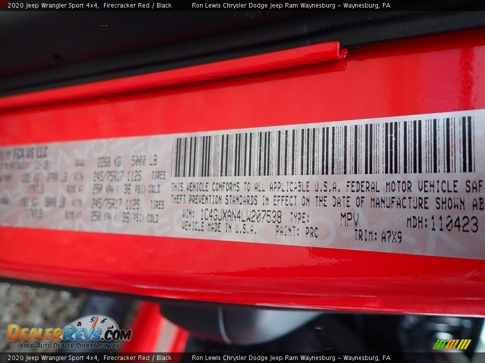 2020 Jeep Wrangler Sport 4x4 Firecracker Red / Black Photo #14