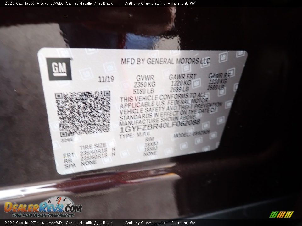 2020 Cadillac XT4 Luxury AWD Garnet Metallic / Jet Black Photo #14