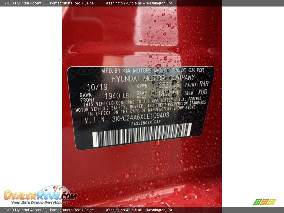 2020 Hyundai Accent SE Pomegranate Red / Beige Photo #10