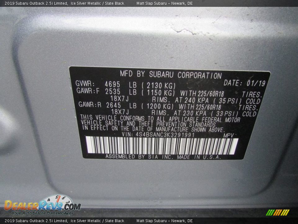 2019 Subaru Outback 2.5i Limited Ice Silver Metallic / Slate Black Photo #30