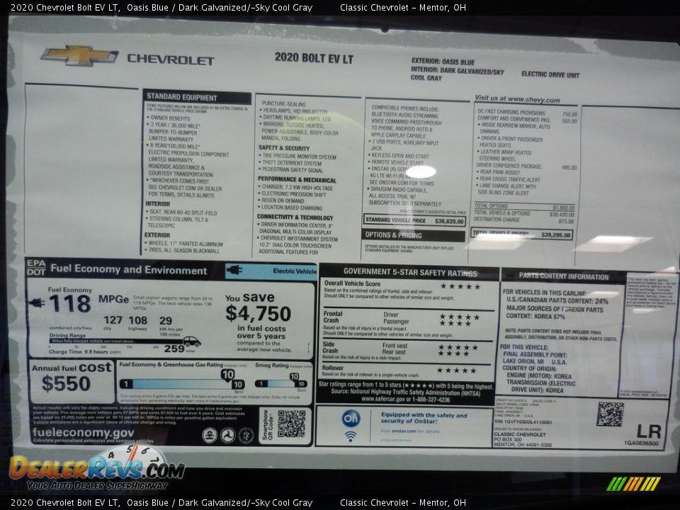 2020 Chevrolet Bolt EV LT Window Sticker Photo #7