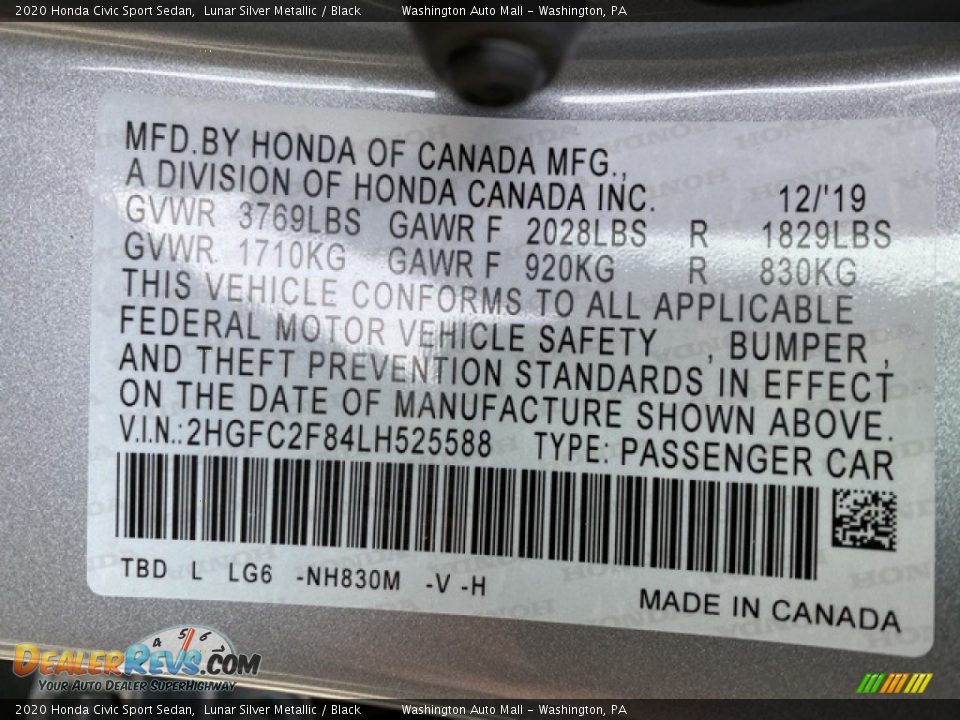 2020 Honda Civic Sport Sedan Lunar Silver Metallic / Black Photo #9